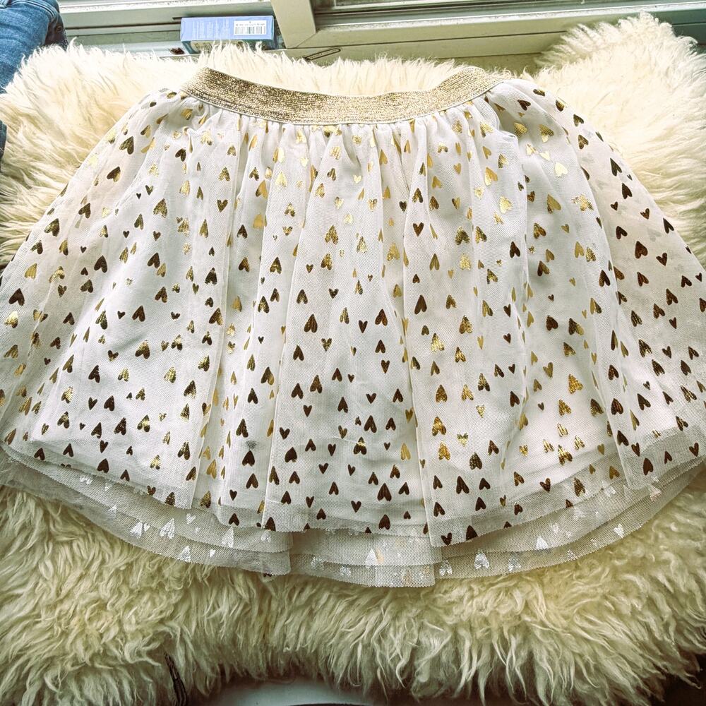 Sonoma Girl's White with gold hearts tutu skirt